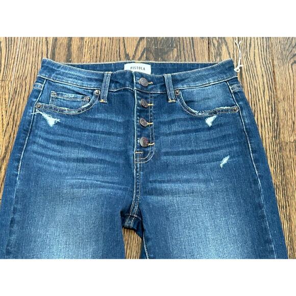 PISTOLA Jeans Women's Size 27 Blue Denim Flat Front Button Fly Straight Leg - Picture 4 of 8
